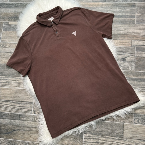 Guess Men’s Eli Washed Polo Shirt in Brown - Picture 1 of 9